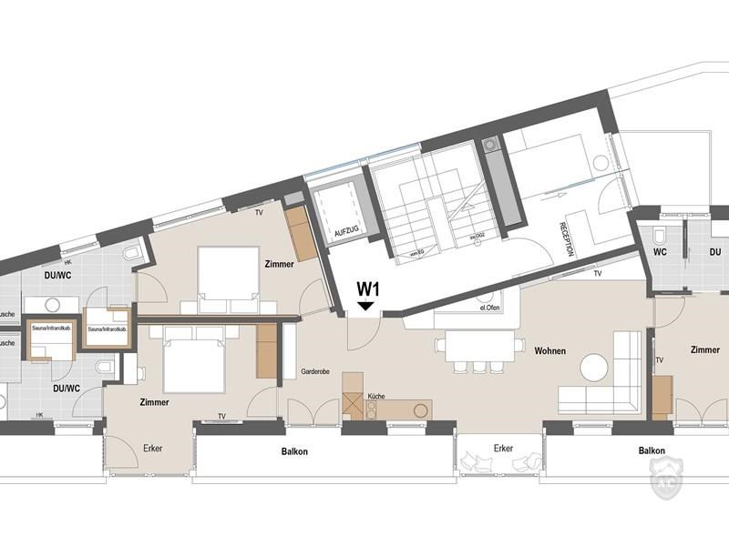 Grundriss der Lodge mit 3 Schlafzimmer 140 m²