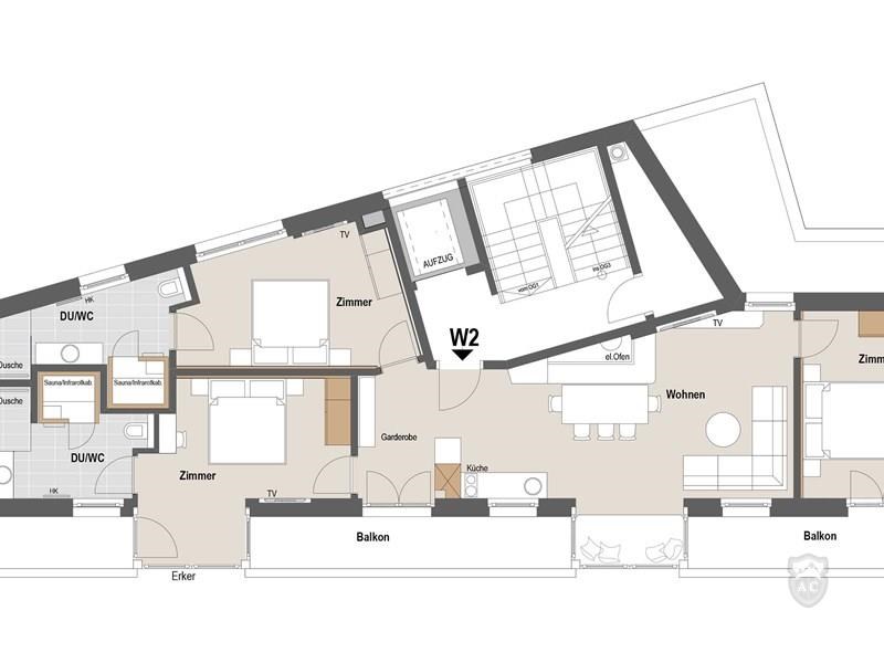 Grundriss der Lodge mit 3 Schlafzimmer 130 m²
