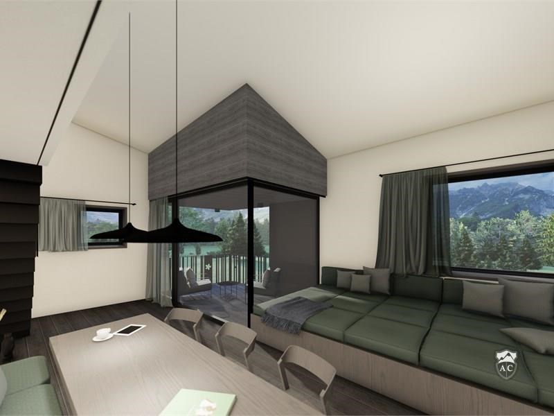Wohnbereich mit Lounge und Terrasse animierte Darstellung
